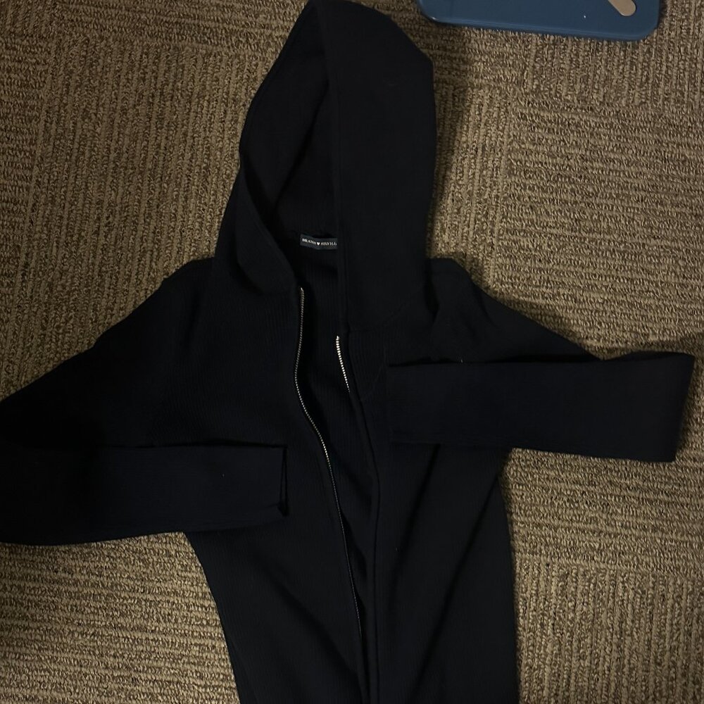 brandy melville navy hoodie cardigan ribbed
